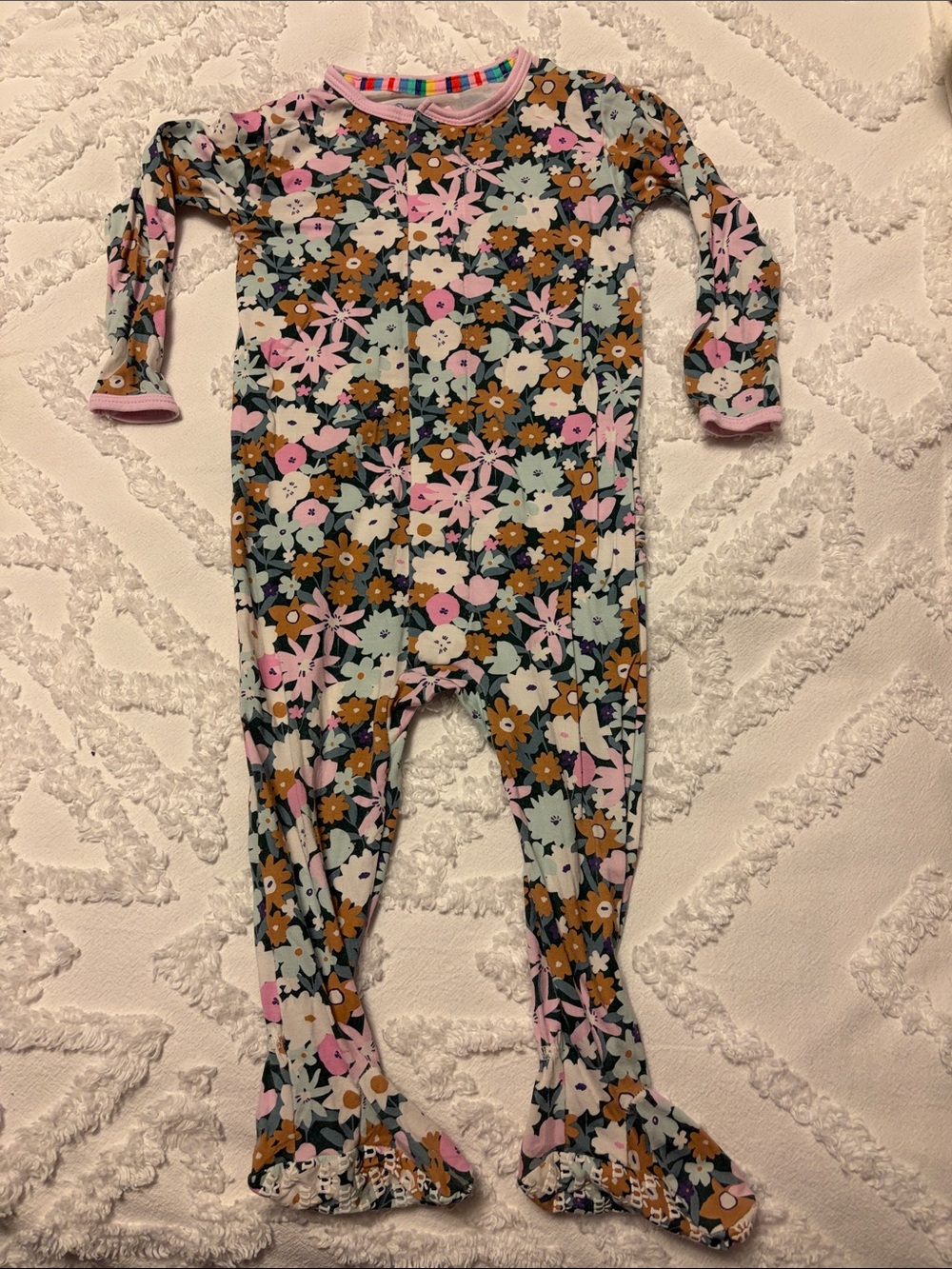 Magnetic Me Floral Print Pink & Brown Kids One-Piece Footie Pajamas